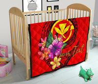 Hawaii Polynesian Custom Personalised Premium Quilt - Floral With Seal Red - Polynesian Pride