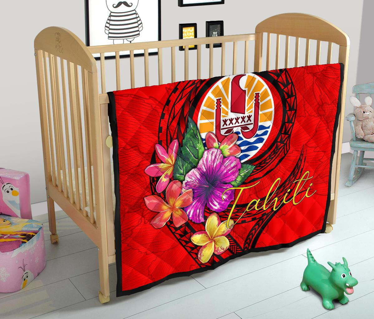 Tahiti Polynesian Premium Quilt - Floral With Seal Red - Polynesian Pride