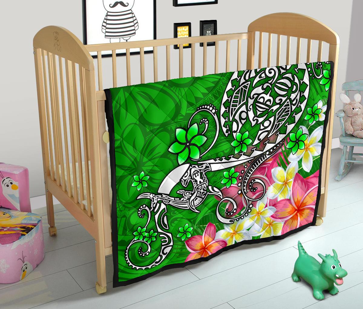 Polynesian Premium Quilt - Turtle Plumeria Green Color - Polynesian Pride