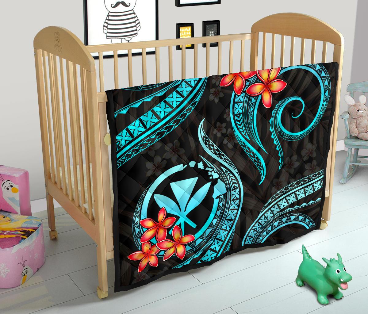 Polynesian Hawaii Premium Quilt - Turquoise Plumeria - Polynesian Pride