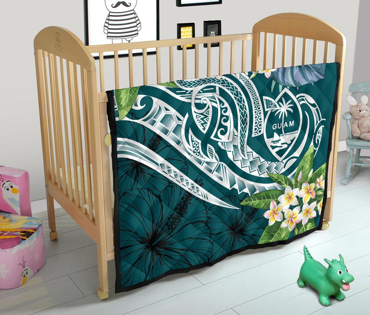 Guam Polynesian Premium Quilt - Summer Plumeria (Turquoise) - Polynesian Pride