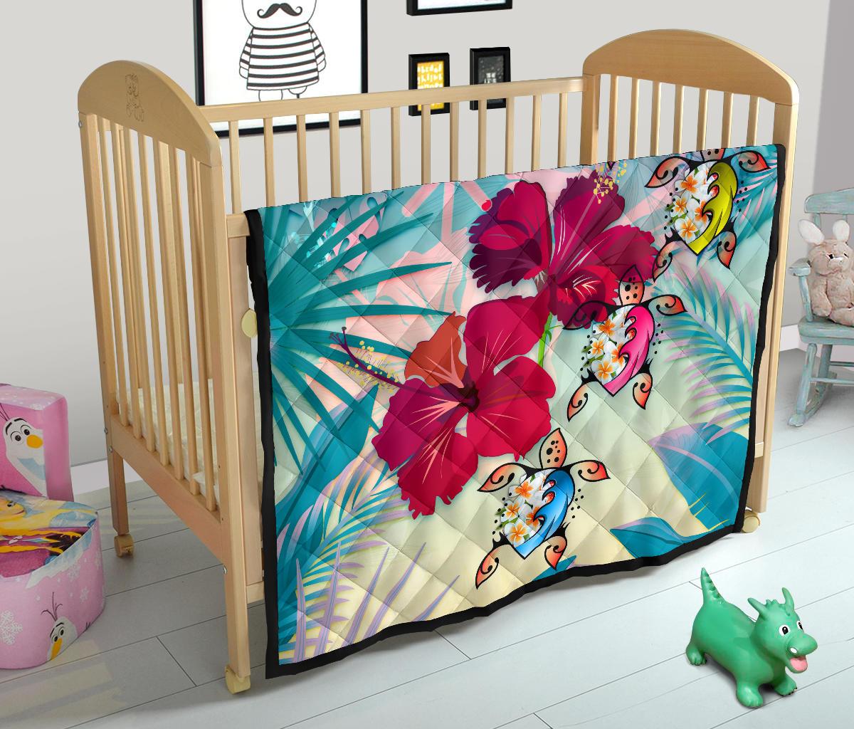 Polynesian Hawaii Premium Quilt - Plumeria Turtles with Hibiscus - Polynesian Pride