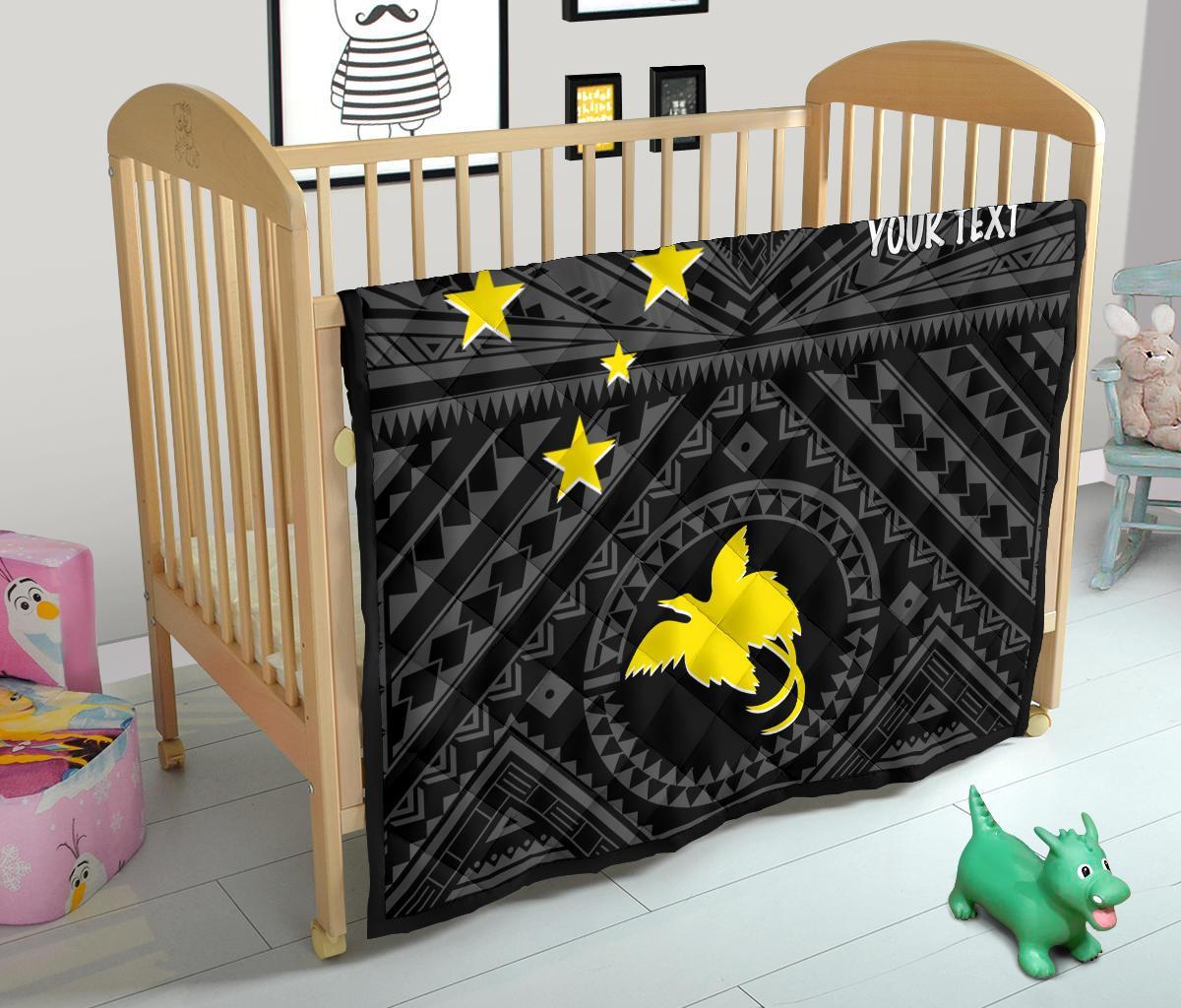 Papua New Guinea Personalised Premium Quilt - Flag With Polynesian Patterns (Black) - Polynesian Pride