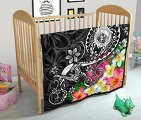 Hawaii Polynesian Premium Quilt - Hawaii Seal With Turtle Plumeria (Black) - Polynesian Pride