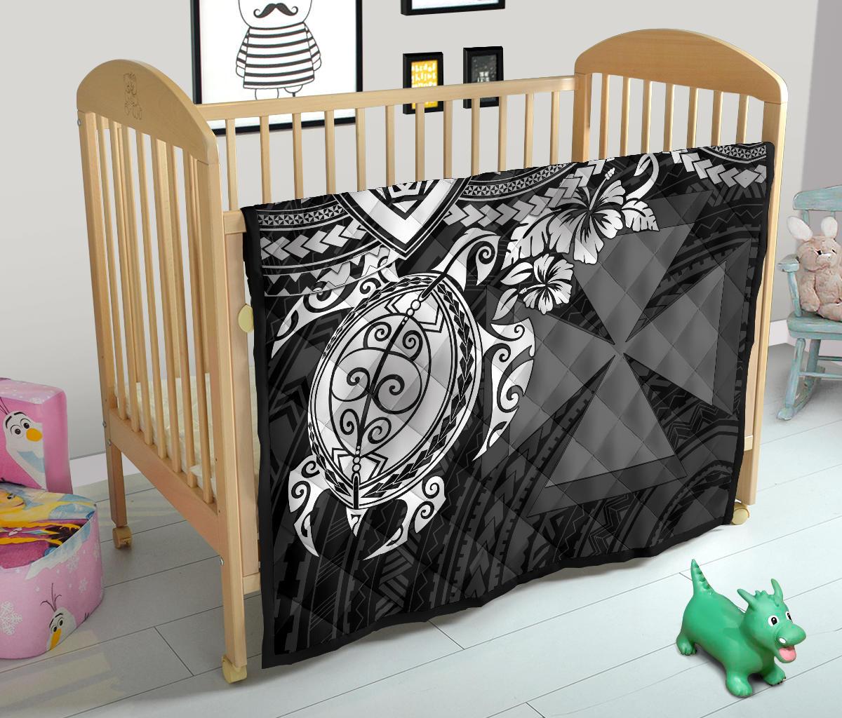 Wallis and Futuna Polynesian Premium Quilt - Wallis and Futuna Coat Of Arms & White Turtle Hibiscus - Polynesian Pride