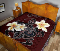 Turtle Poly Tribal Plumeria Red Premium Quilt - Polynesian Pride