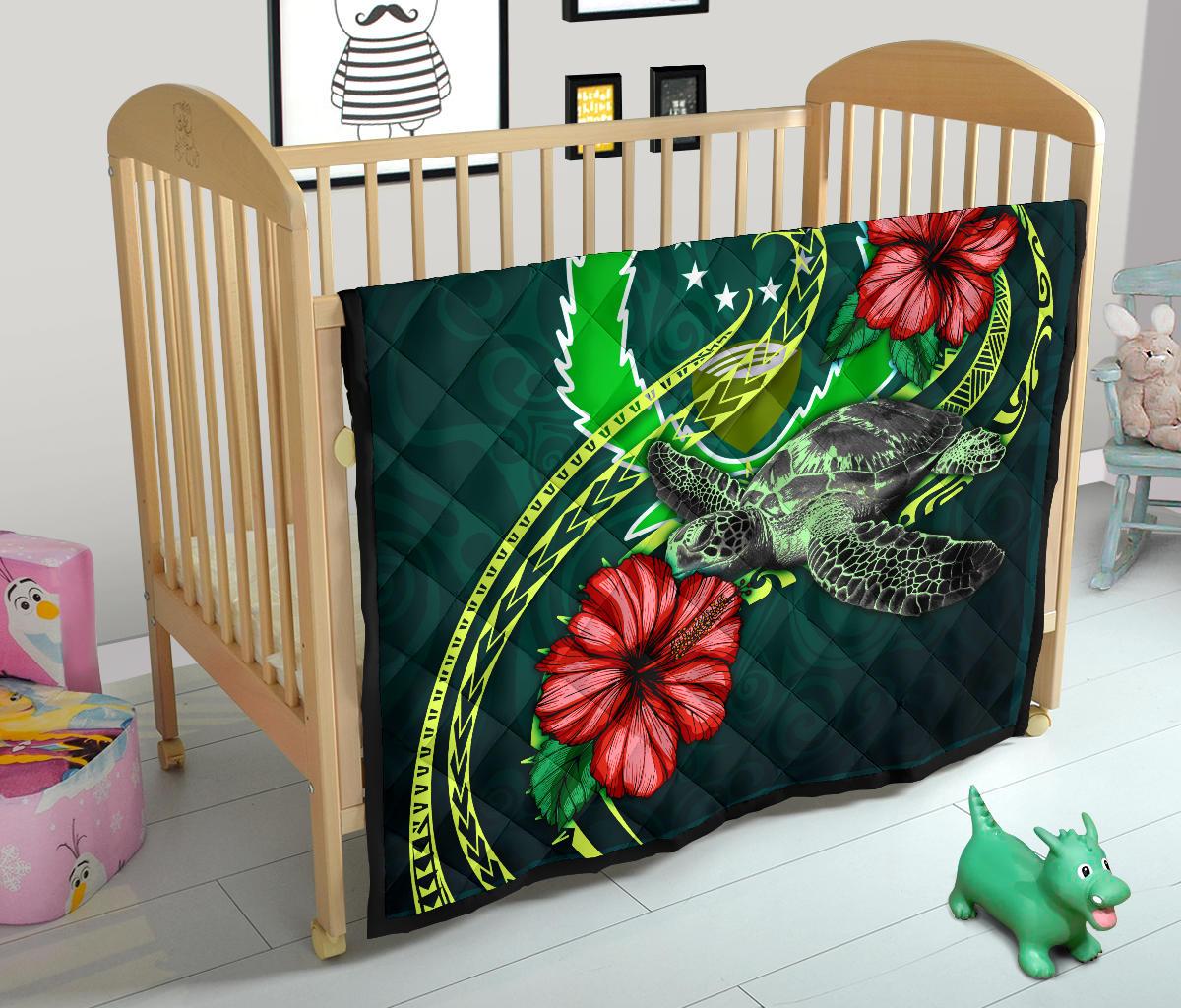 Pohnpei Polynesian Premium Quilt - Green Turtle Hibiscus - Polynesian Pride