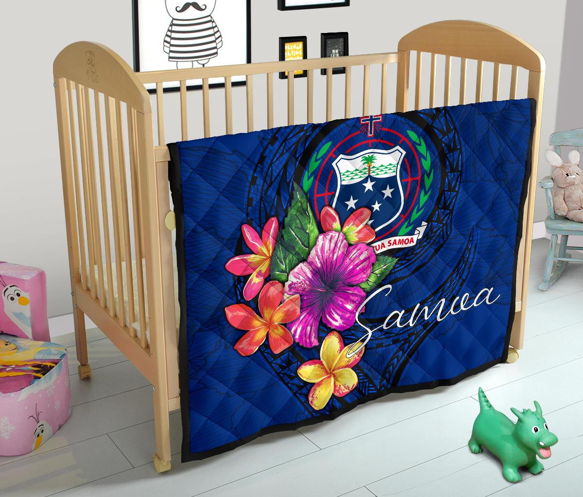 Samoa Polynesian Premium Quilt - Floral With Seal Blue - Polynesian Pride