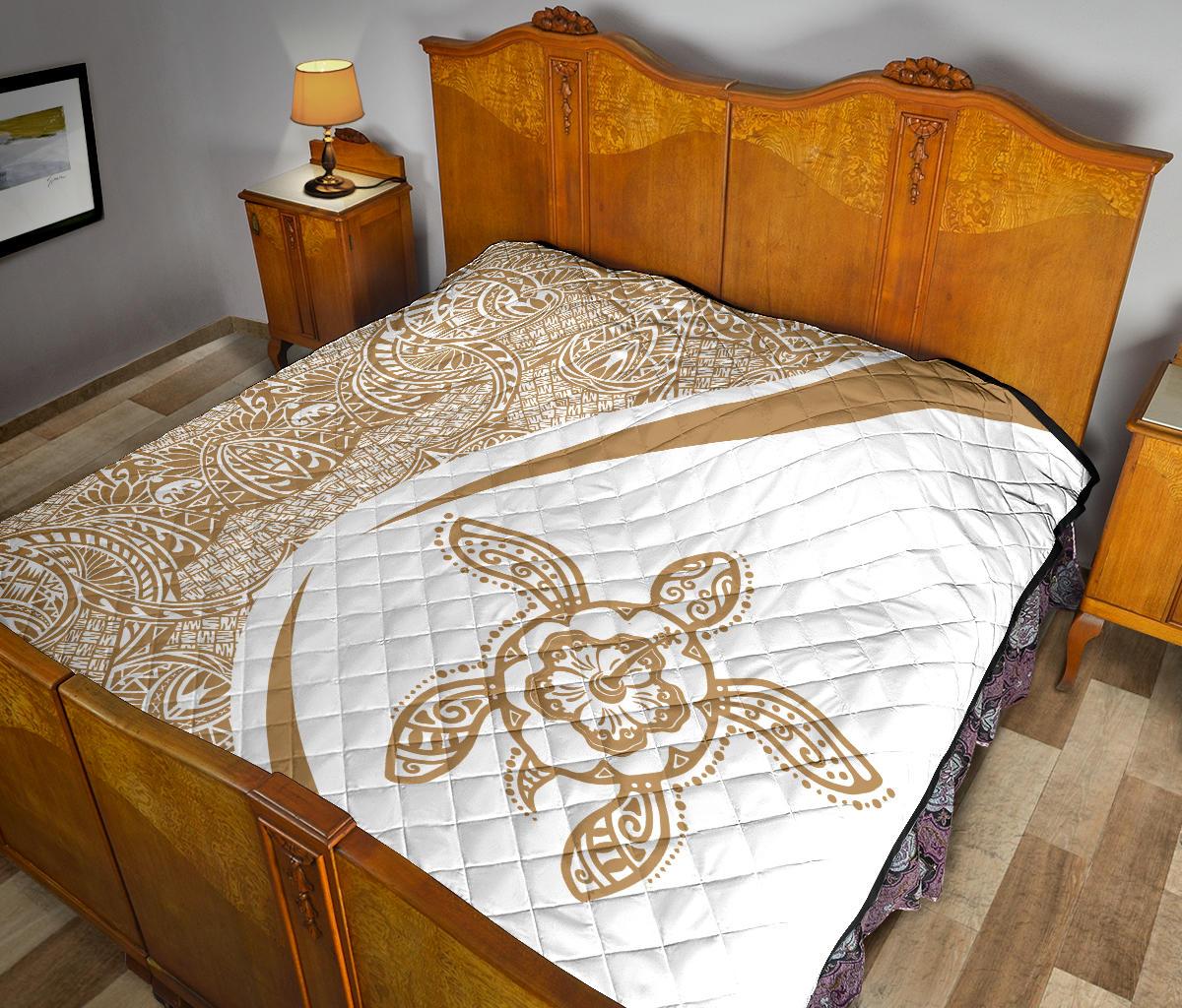 Hawaii Turtle Polynesian White Premium Quilt - Circle Style - Polynesian Pride
