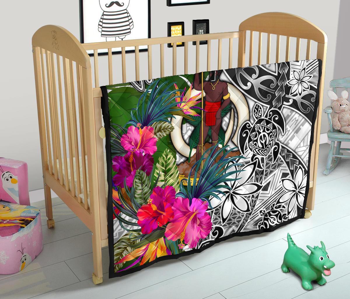 Vanuatu Premium Quilt White - Turtle Plumeria Banana Leaf - Polynesian Pride