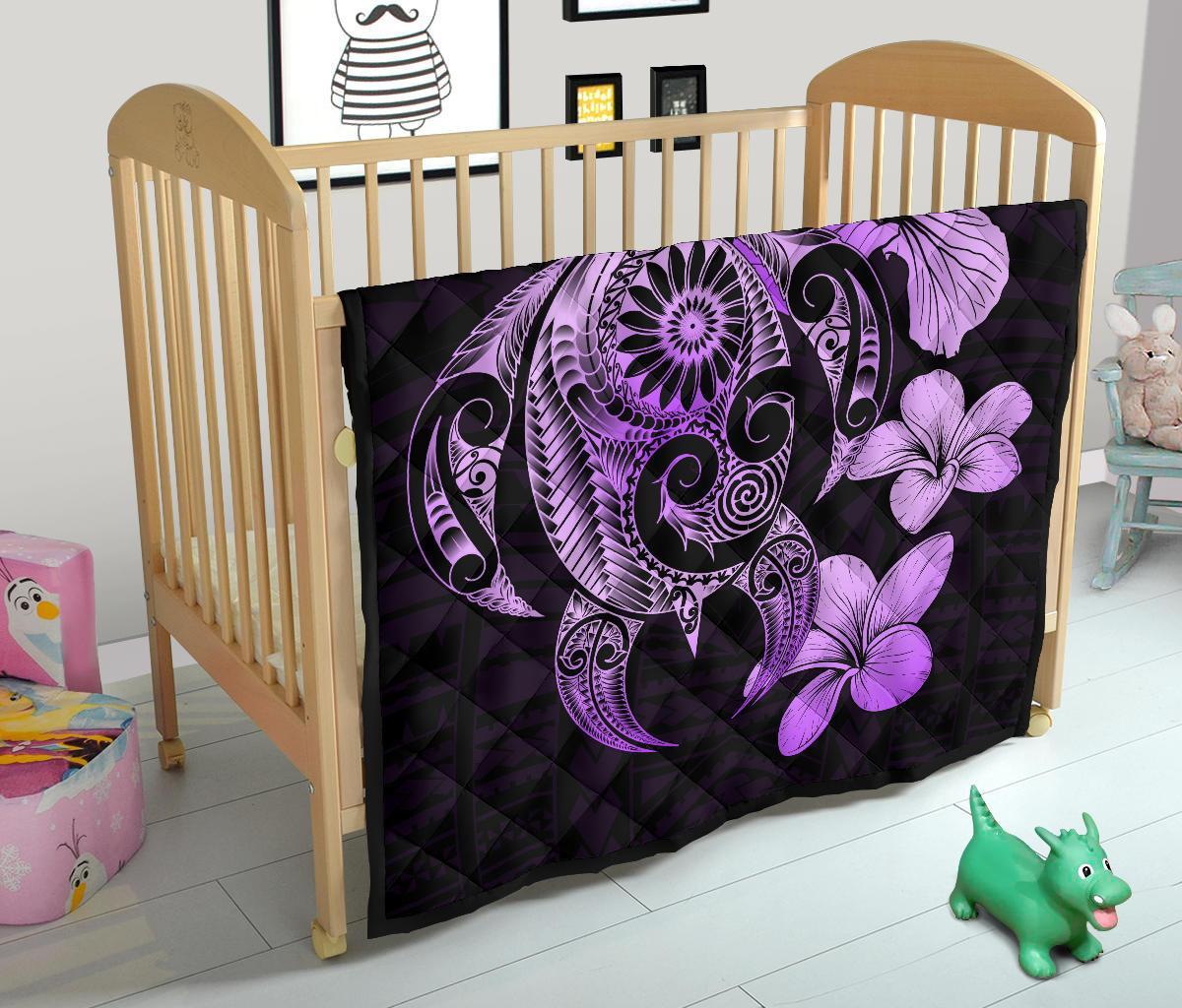 Hibiscus Plumeria Mix Polynesian Violet Turtle Premium Quilt - Polynesian Pride