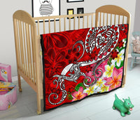 Polynesian Premium Quilt - Turtle Plumeria Red Color - Polynesian Pride