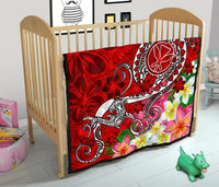 Hawaii Premium Quilt - Turtle Plumeria Polynesian Tattoo Red Color - Polynesian Pride