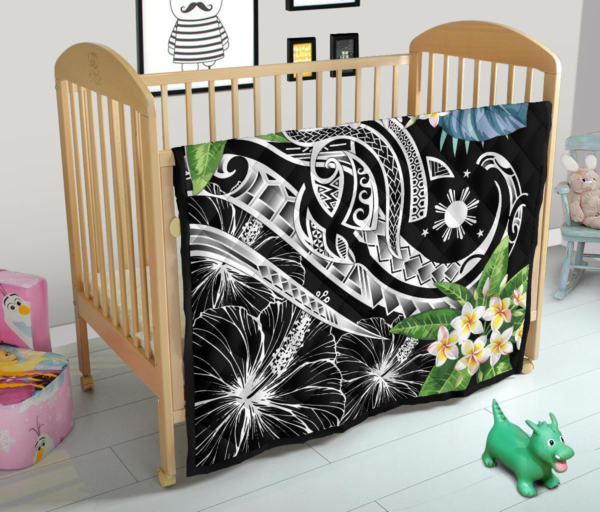 The Philippines Premium Quilt - Summer Plumeria (Black) - Polynesian Pride