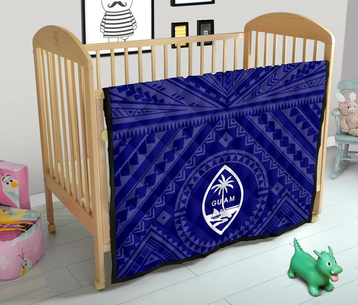 Guam Personalised Premium Quilt - Guam Seal With Polynesian Tattoo Style (Blue) - Polynesian Pride
