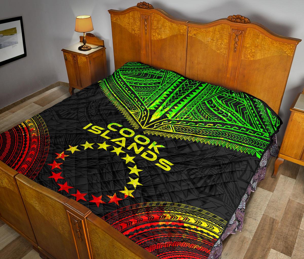 Cook Islands Premium Quilt - Cook Islands Flag Polynesian Chief Reggae Version - Polynesian Pride