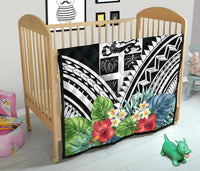 Fiji Premium Quilt - Fiji Coat of Arms & Polynesian Tropical Flowers White - Polynesian Pride