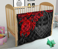 Guam Polynesian Premium Quilt - Guam Coat Of Arms & Red Turtle Hibiscus - Polynesian Pride