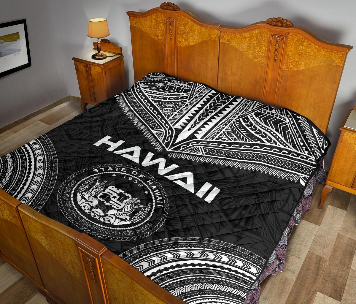 Hawaii Premium Quilt - Hawaii Seal Polynesian Chief Black Version - Polynesian Pride