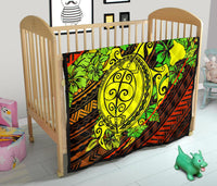 Hawaii Polynesian Premium Quilt - Hawaii Yellow Turtles Map & Green Hibiscus - Polynesian Pride