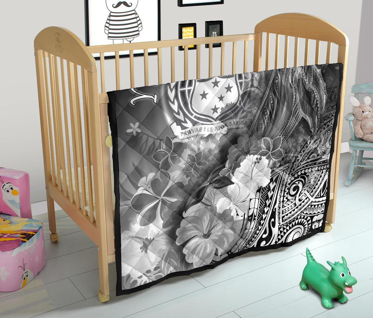 Custom Personalised Samoa Premium Quilt- Humpback Whale with Tropical Flowers (White) - Polynesian Pride