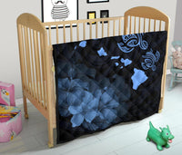 Hawaii Hibiscus Map Polynesian Ancient Blue Premium Quilt - Polynesian Pride