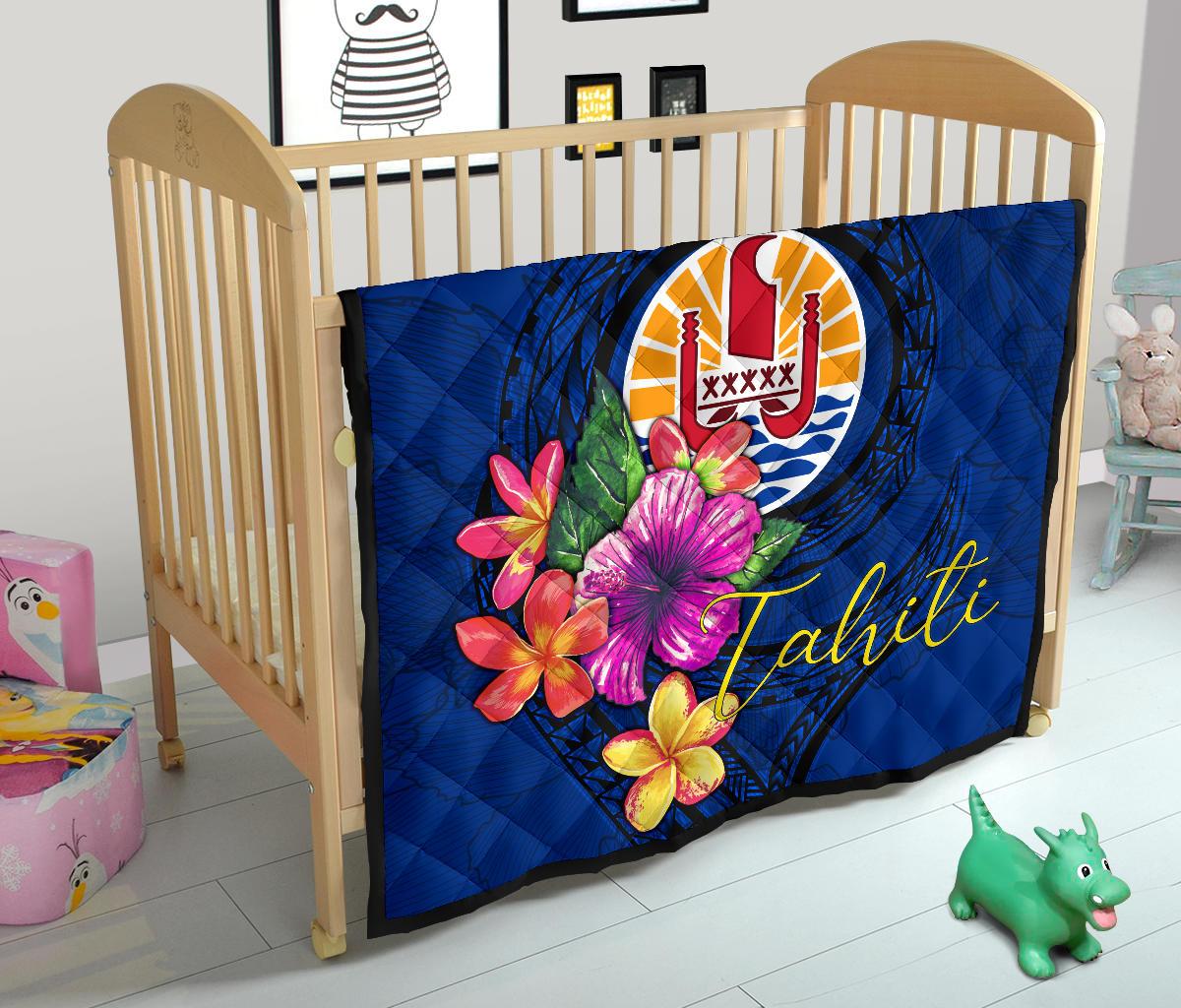 Tahiti Polynesian Premium Quilt - Floral With Seal Blue - Polynesian Pride