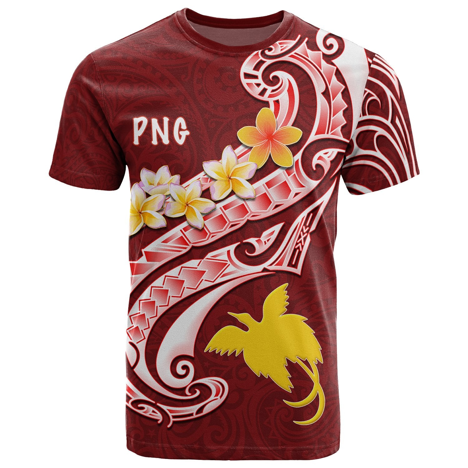 Papua New Guinea T Shirt PNG Seal Polynesian Patterns Plumeria Unisex Red - Polynesian Pride