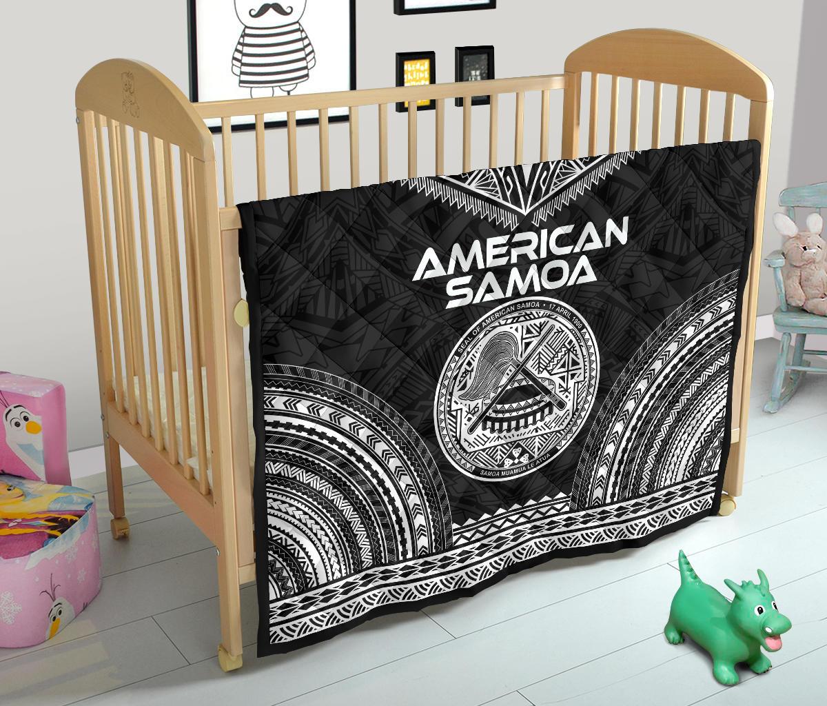 American Samoa Premium Quilt - American Samoa Seal Polynesian Chief Black Version - Polynesian Pride