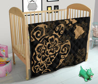 Turtle Hibiscus Map Gold Premium Quilt - Polynesian Pride