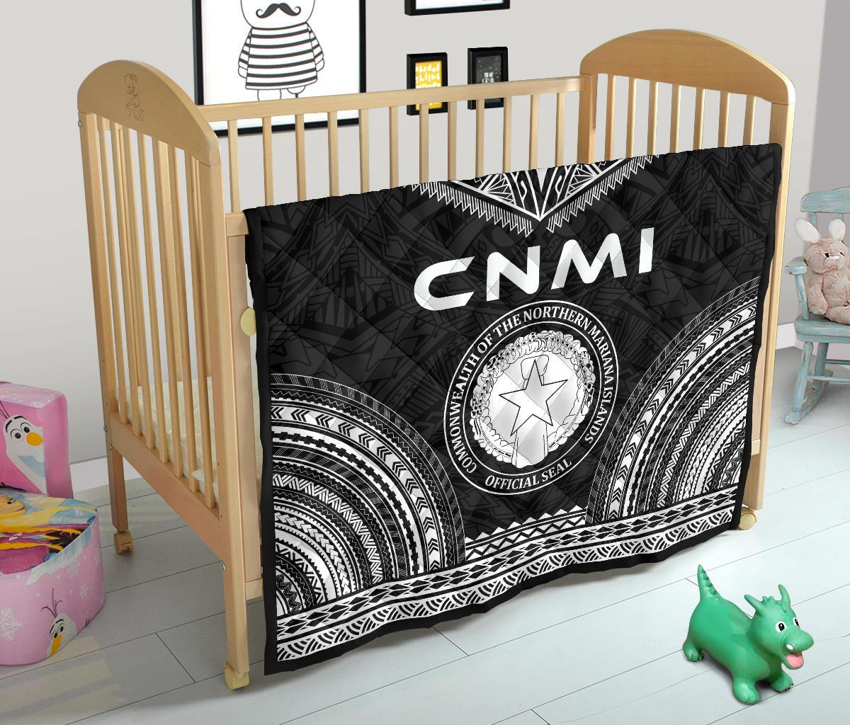 Northern Mariana Islands Premium Quilt - CNMI Seal Polynesian Chief Black Version - Polynesian Pride