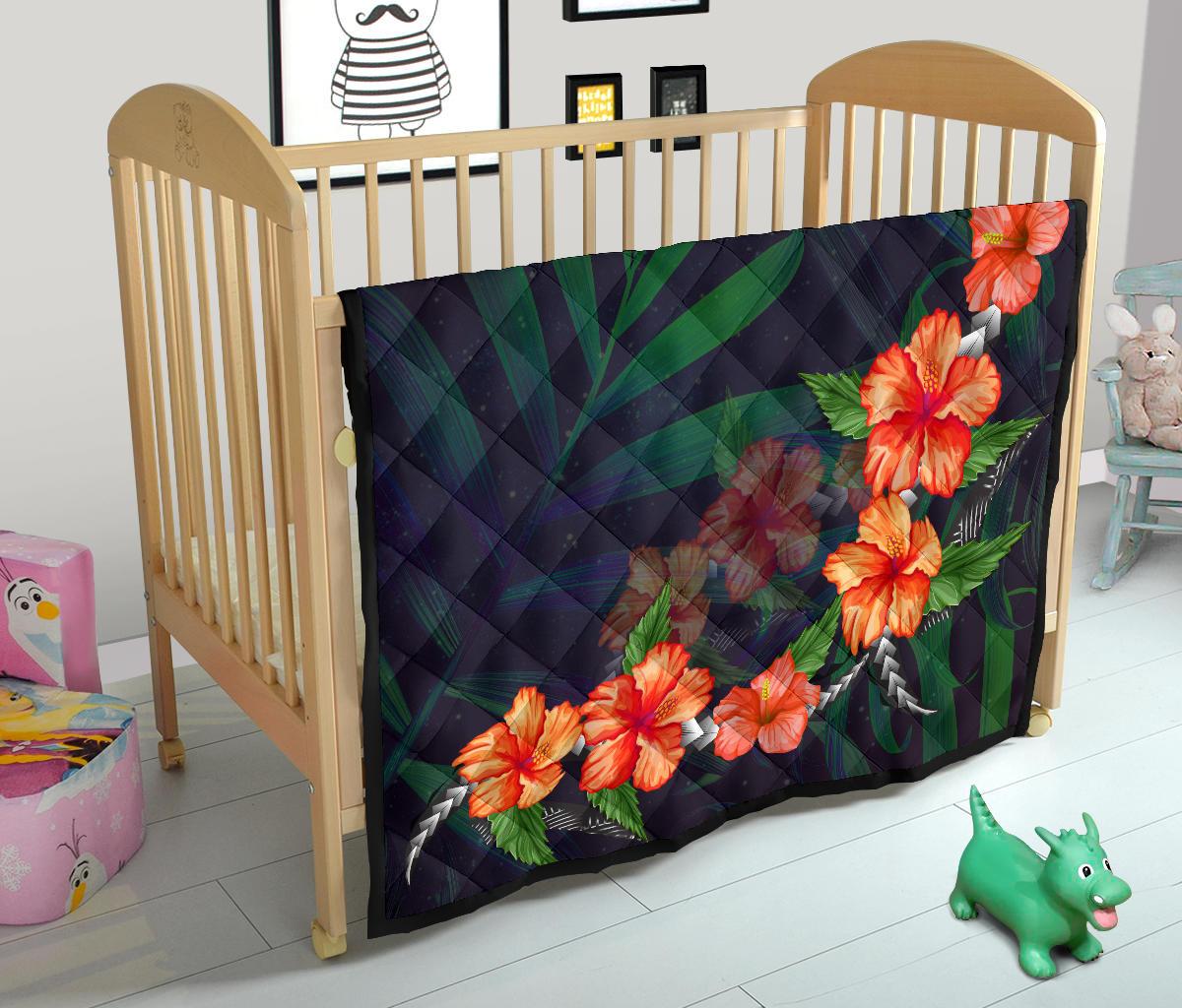 Hibiscus Palm Background Premium Quilt - Polynesian Pride