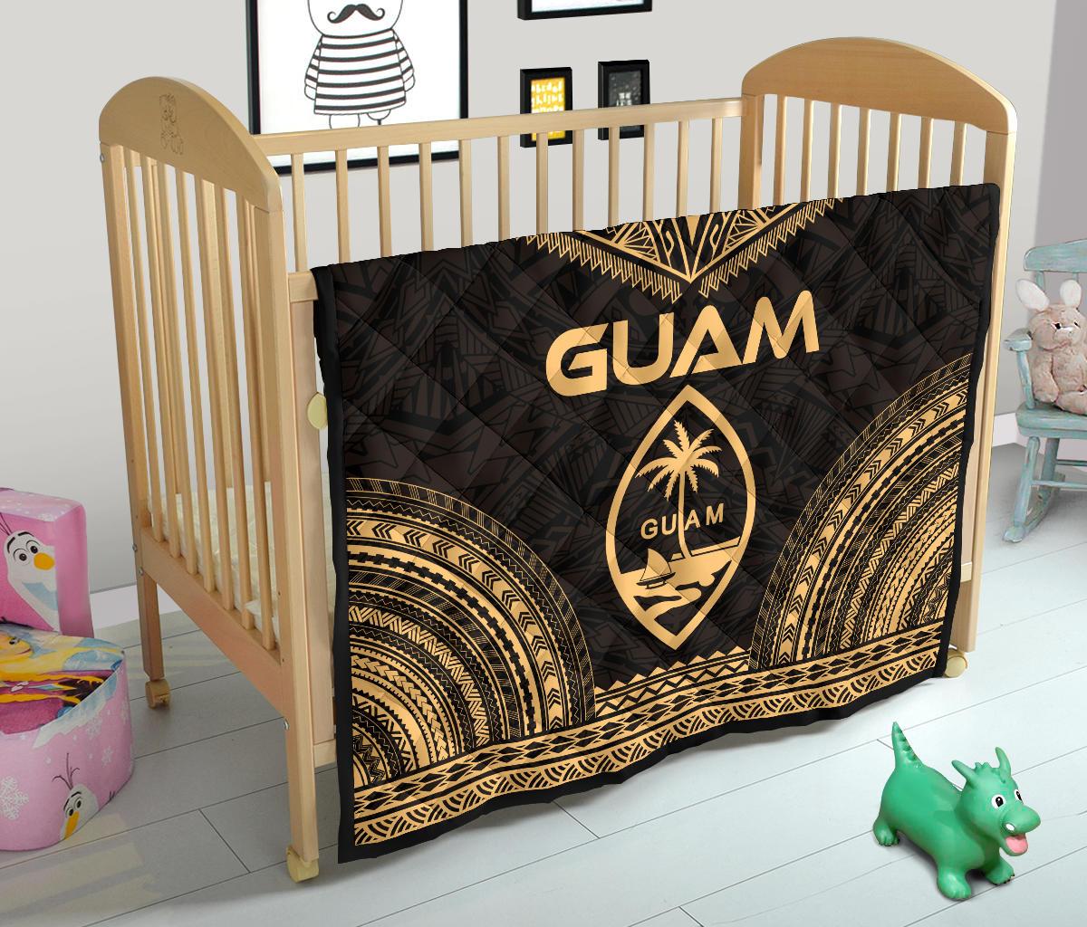 Guam Premium Quilt - Guam Coat Of Arms Polynesian Chief Gold Version - Polynesian Pride