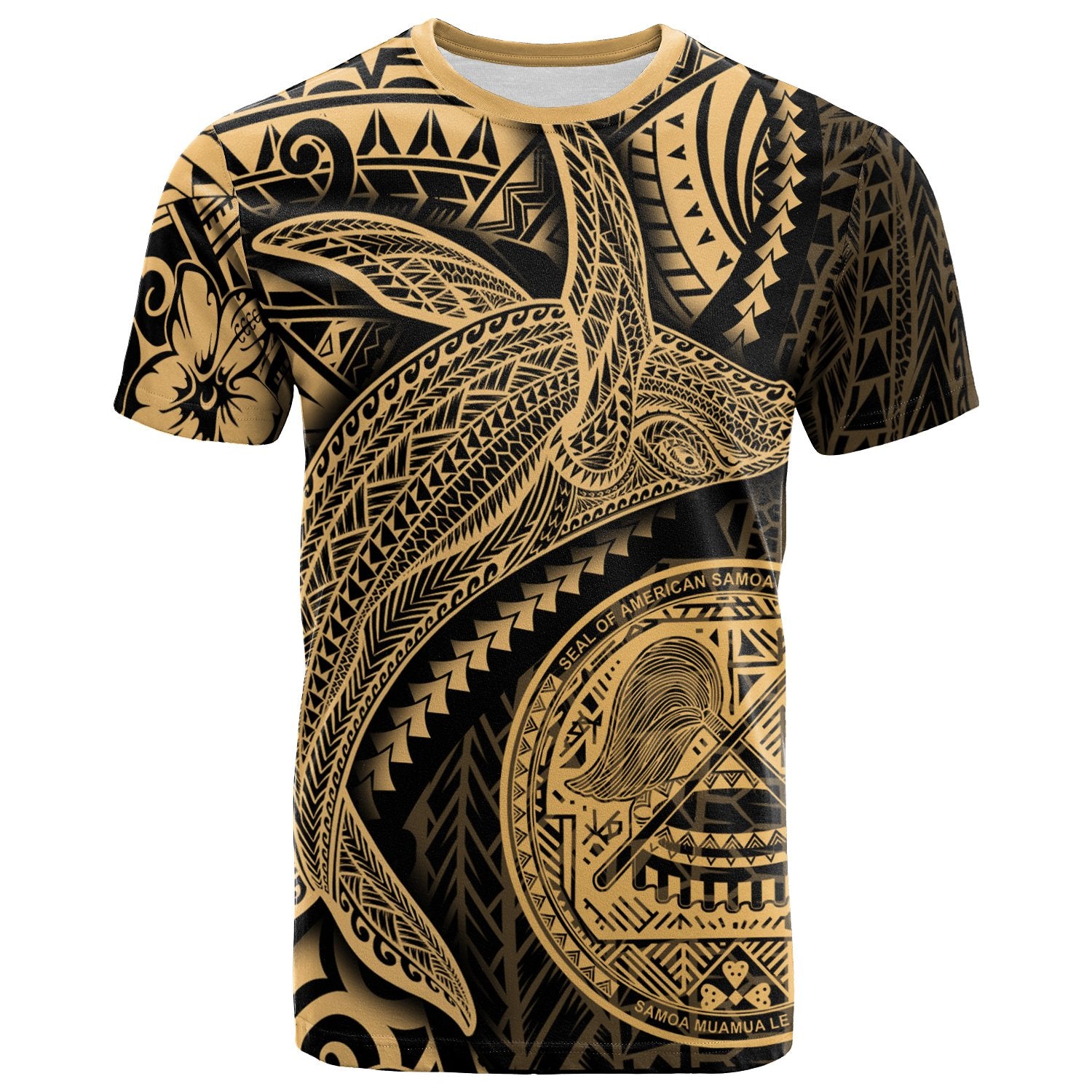 American Samoa T Shirt Humpback Whale & Coat of Arms Gold Unisex Art - Polynesian Pride