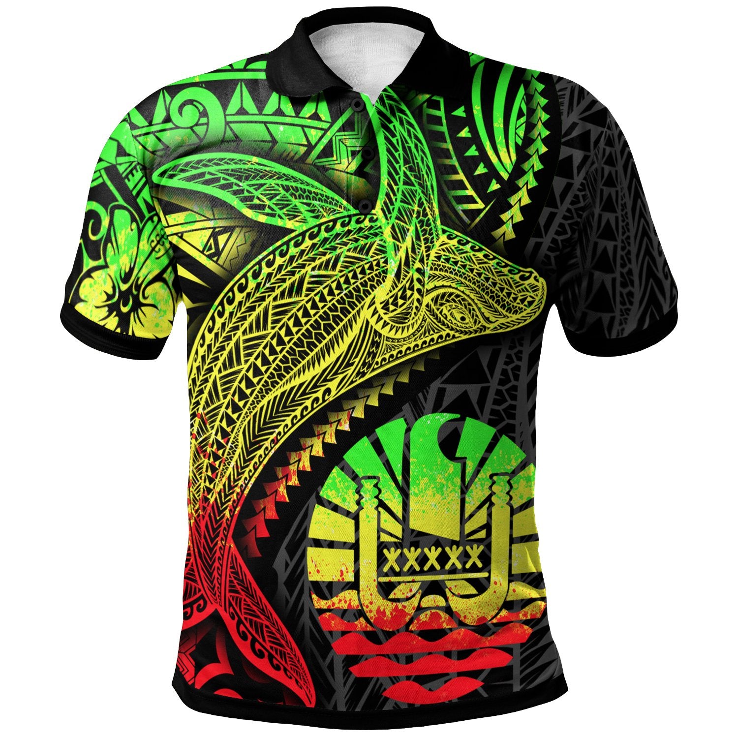 Tahiti Polo Shirt Humpback Whale and Coat of Arms Reggae Unisex Reggae - Polynesian Pride