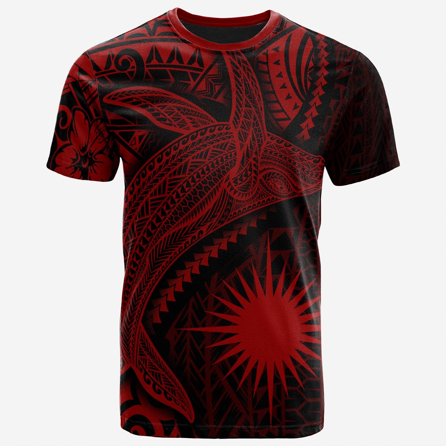 Marshall Islands T Shirt Humpback Whale & Coat of Arms Red Unisex Red - Polynesian Pride