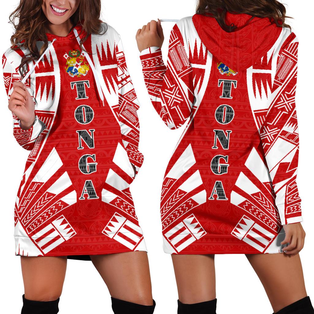 Tonga Hoodie Dress - Polynesian Tattoo Flag Black - Polynesian Pride