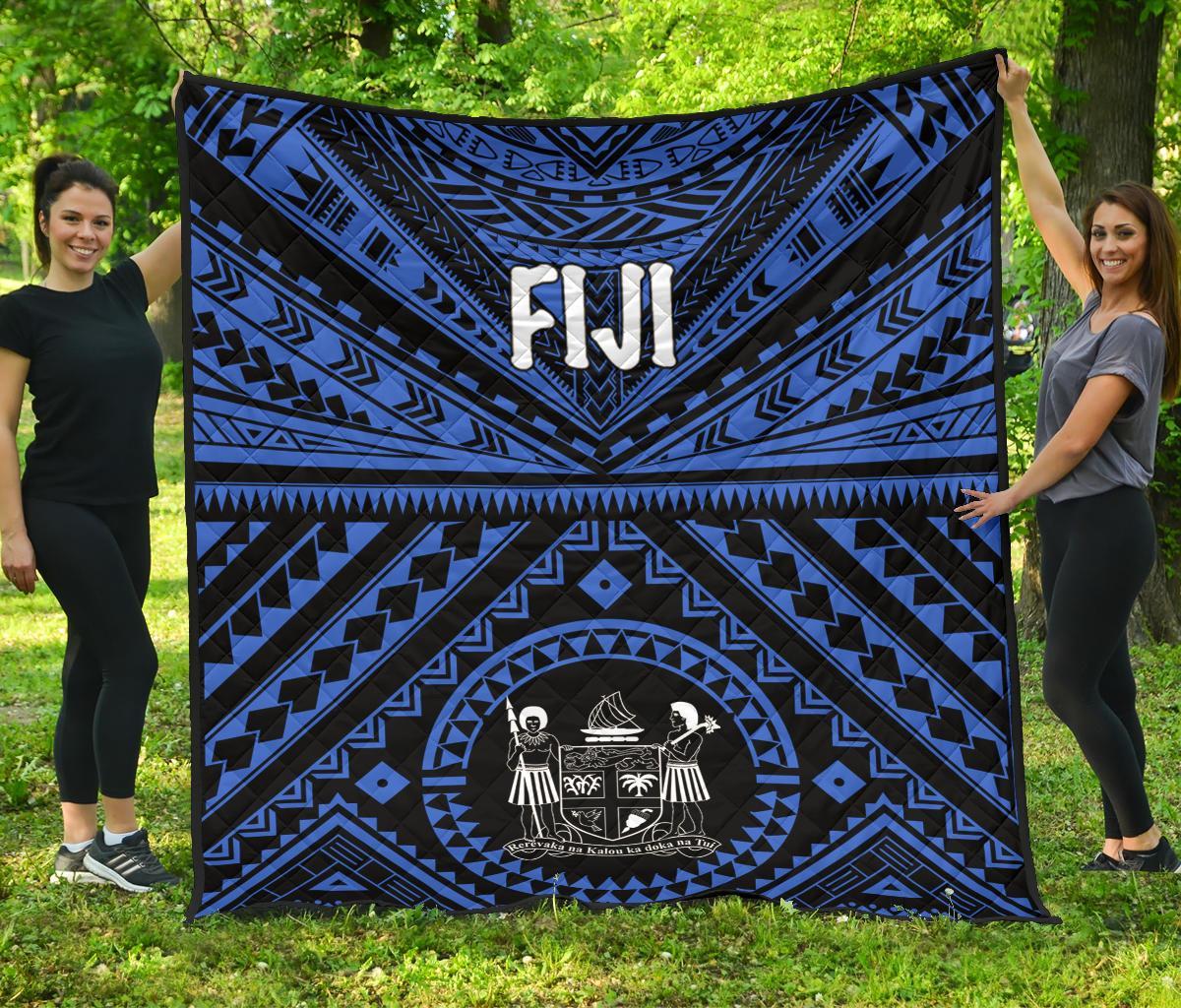 Fiji Premium Quilt - Fiji Seal With Polynesian Tattoo Style (Blue) - Polynesian Pride