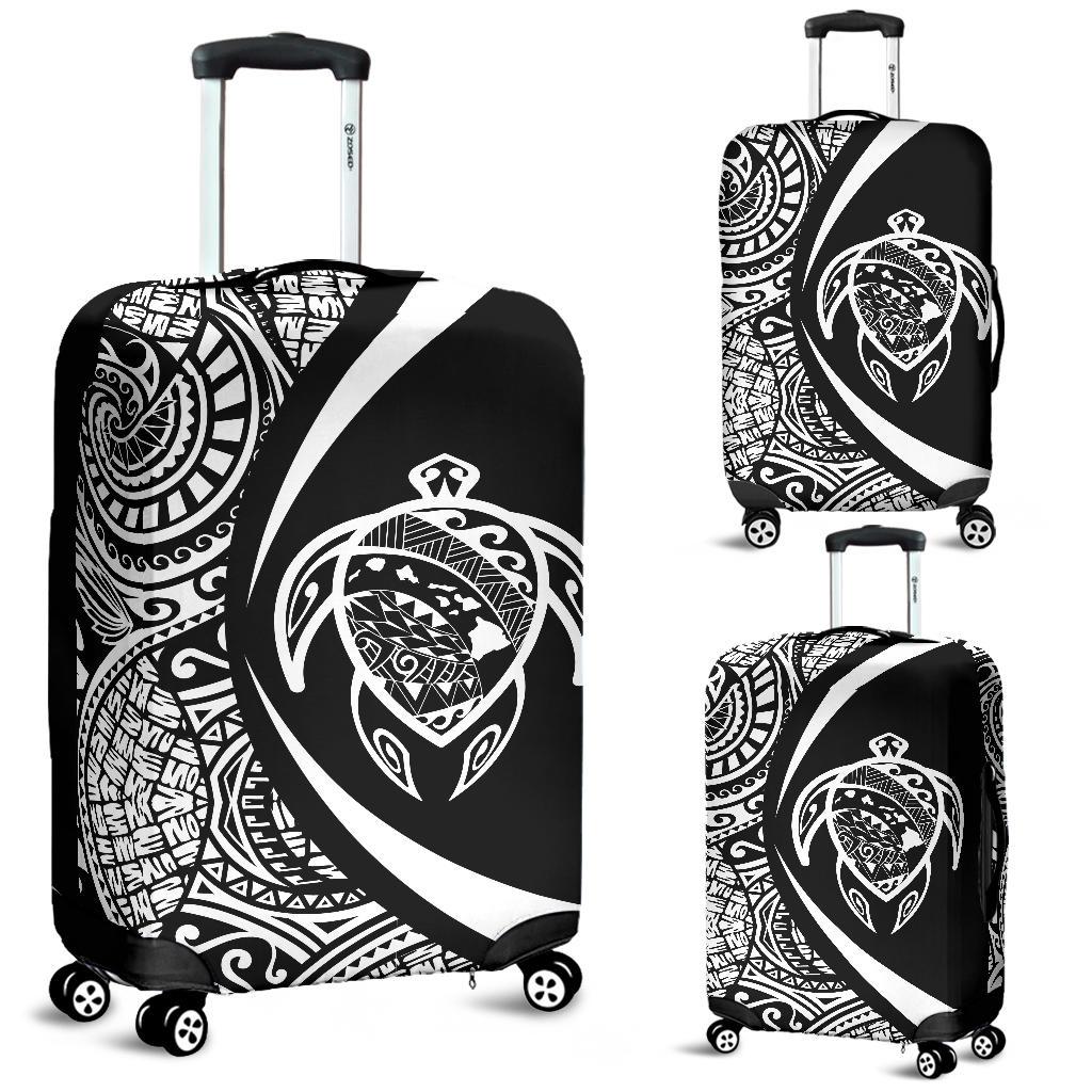 Hawaii Turtle Map Polynesian Luggage Cover - White - Circle Style White - Polynesian Pride