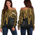 Tahiti Personalised Women's Off Shoulder Sweater - Tahiti Seal In Heartbeat Patterns Style (Gold) - Polynesian Pride