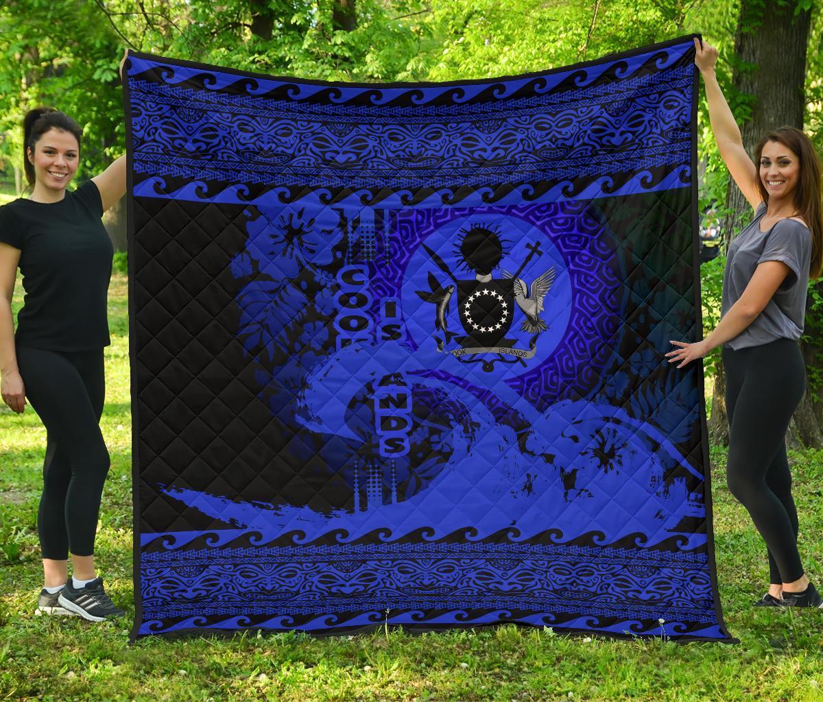 Cook Island Quilt Wave Blue Design Black - Polynesian Pride