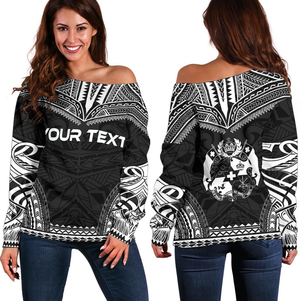 Tonga Polynesian Chief Custom Personalised Women's Off Shoulder Sweater - Black Version Black - Polynesian Pride