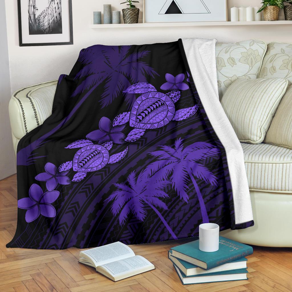 Hawaii Turtle Plumeria Coconut Tree Polynesian Premium Blanket - Purple White - Polynesian Pride