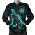 Hawaii Polynesian Men's Bomber Jacket - Turtle With Blooming Hibiscus Turquoise Turquoise - Polynesian Pride