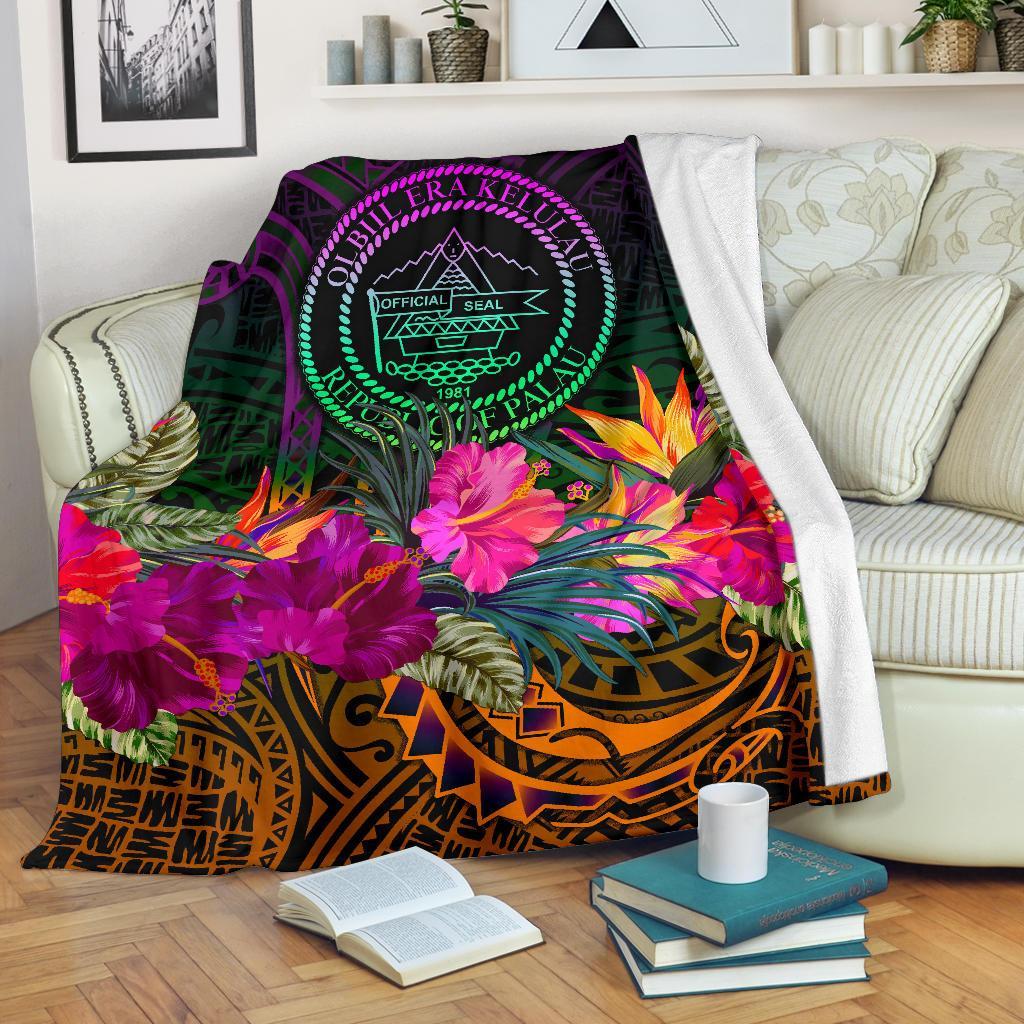 Palau Premium Blanket - Summer Hibiscus White - Polynesian Pride