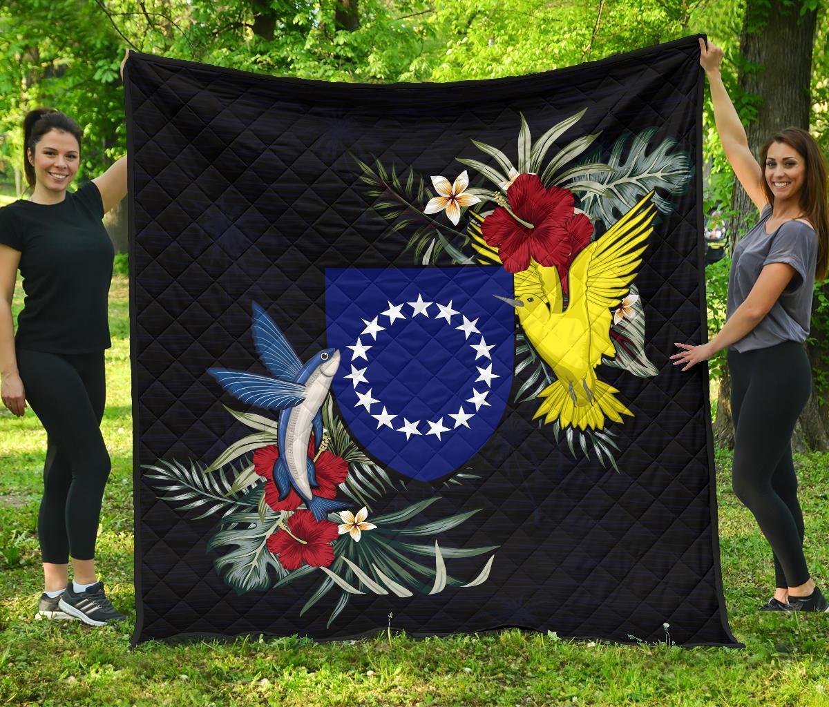 Cook Islands Hibiscus Coat Of Arms Premium Quilt - Polynesian Pride
