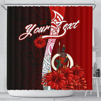 Vanuatu Polynesian Custom Personalised Shower Curtain - Coat Of Arm With Hibiscus 177 x 172 (cm) Red - Polynesian Pride