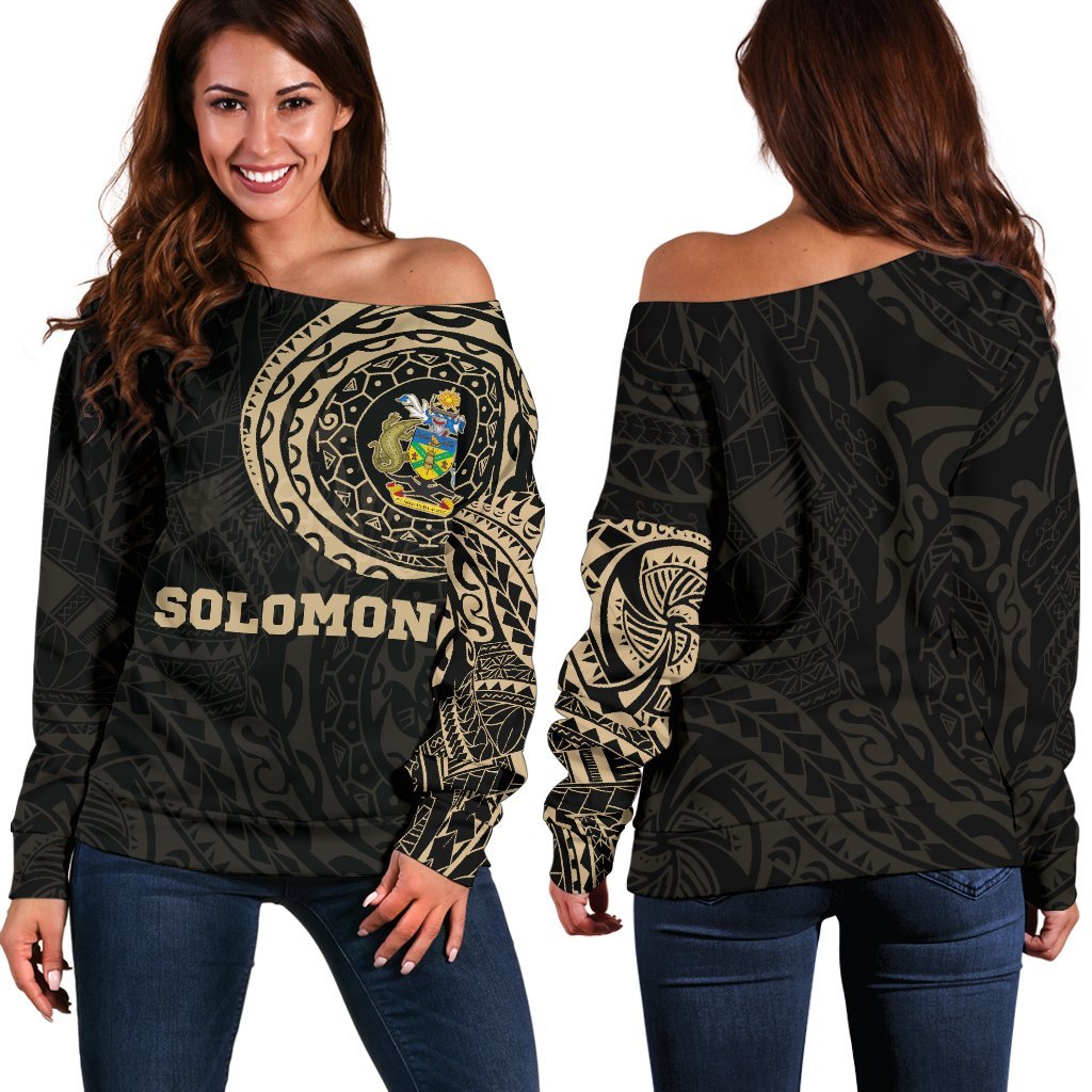 Solomon Islands Polynesian Tattoo Style Off Shoulder Sweater A7 Black - Polynesian Pride