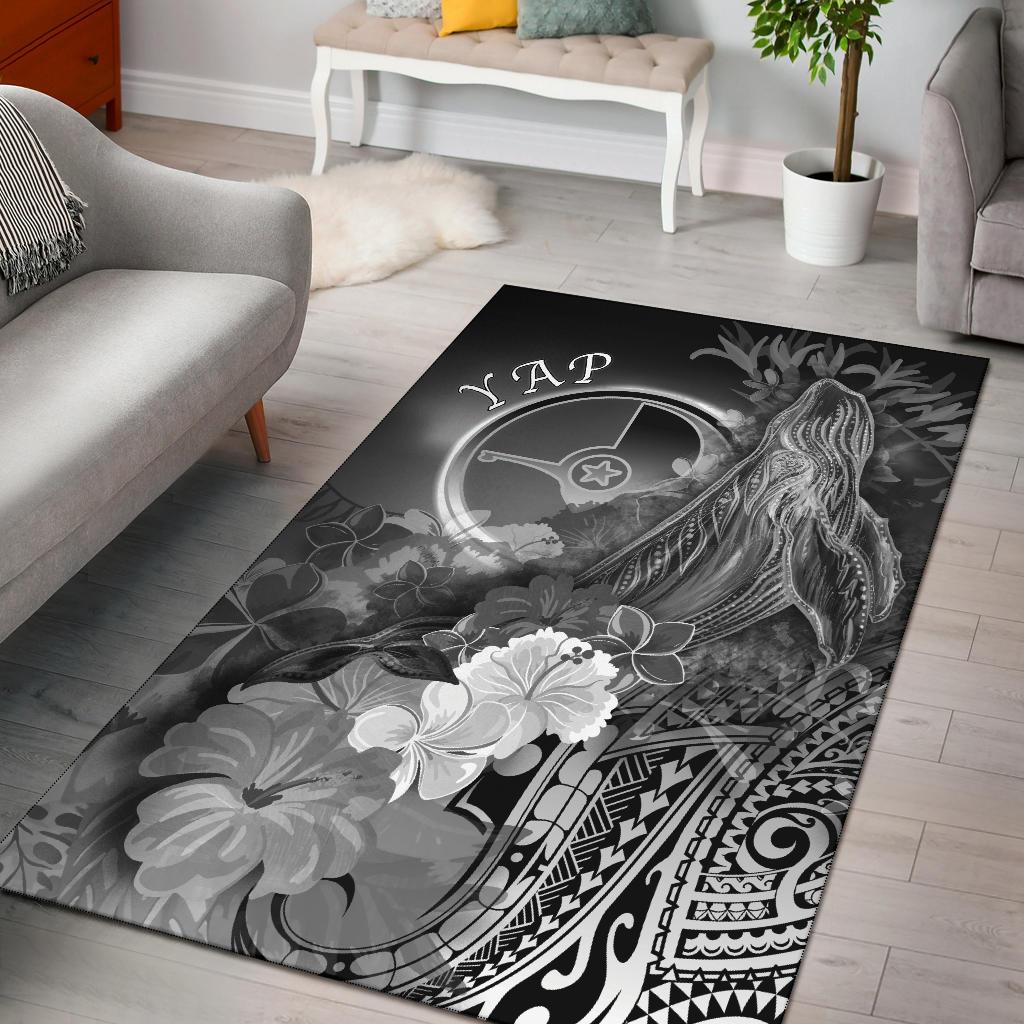 Yap Area Rug - Humpback Whale with Tropical Flowers (White) White - Polynesian Pride