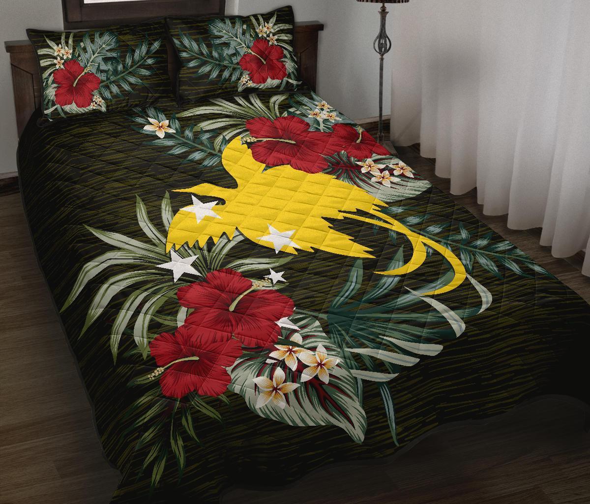 Papua New Guinea Polynesian Quilt Bed Set - Special Hibiscus Black - Polynesian Pride